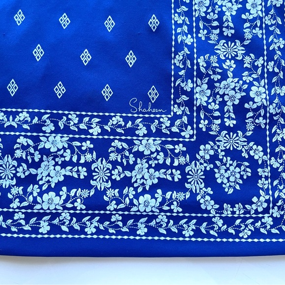 Vintage Alfred Shaheen Signed Blue White Spring Summer Midi Dress Size 12 (4/6) - Picture 13 of 15